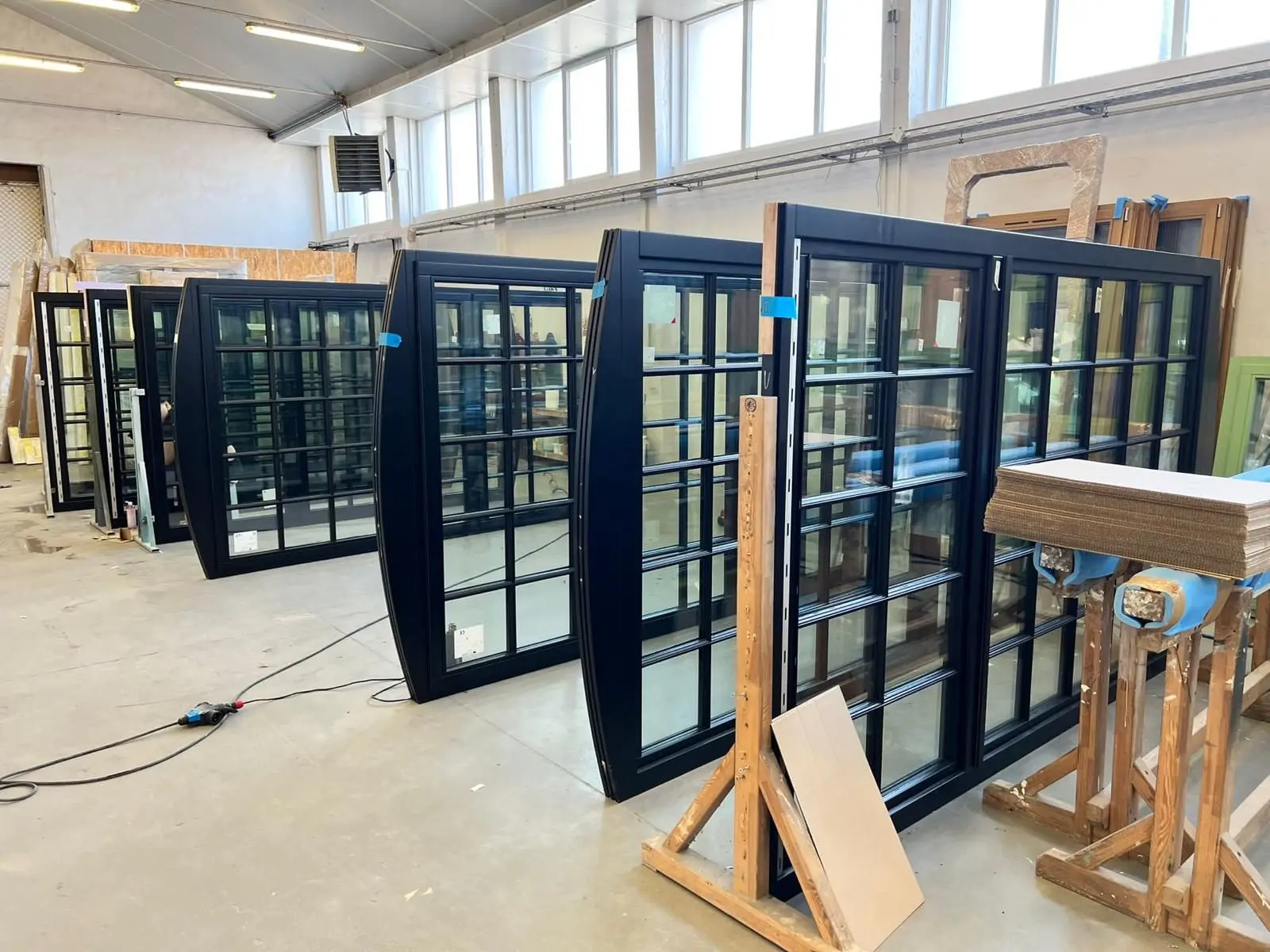 Black steel-look windows with divided lites ready to ship