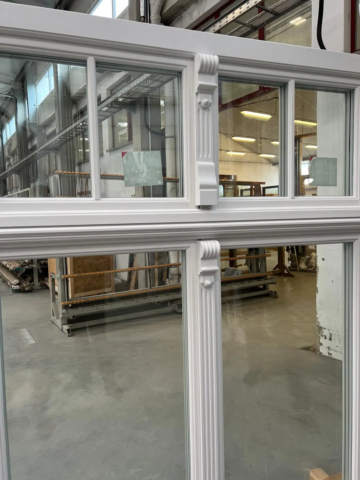White simulated double-hung window with upper and lower sash look
