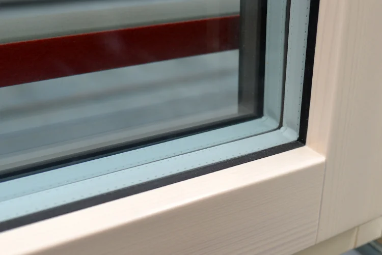 Triple-glazed unit seated in a light wood sash