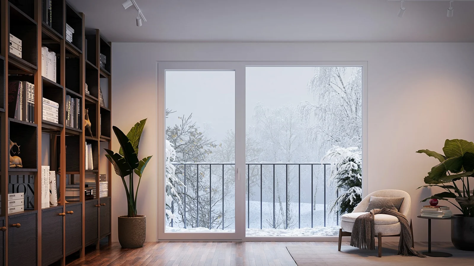 MasterLine 8 Elite aluminum balcony door, white frame, room view