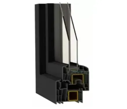 P-300 uPVC-steel window, anthracite, corner cutaway with triple glass and steel reinforcement