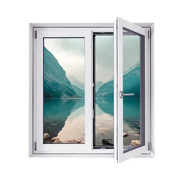 White two-sash P-500 uPVC window with the right sash swung open