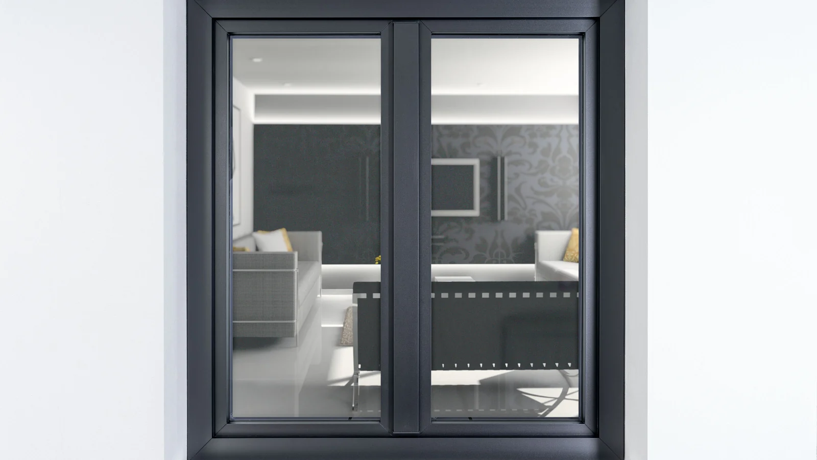P-500 uPVC window, anthracite, two sashes set in a white wall, product view